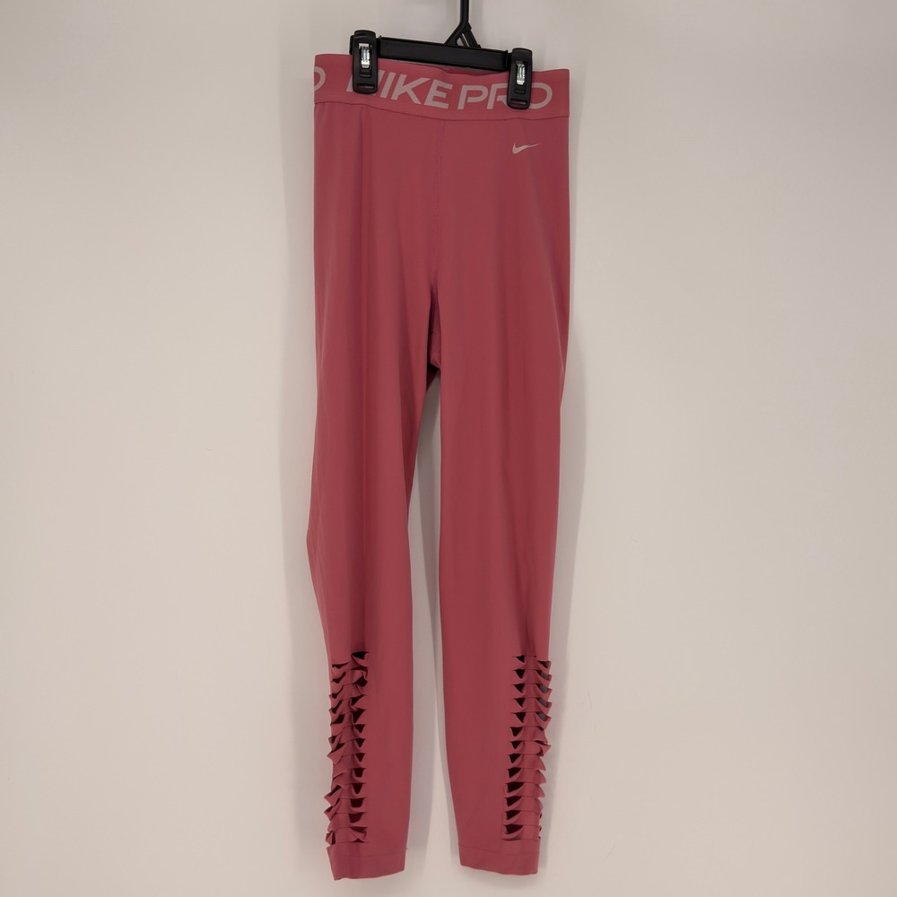 Nike‎ Pro Leggings Women Small Pink Dri-FIT Lattice Cut Out Active Gym Athletic